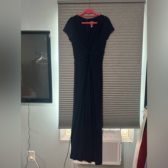 Dressy Navy Blue Vince Camuto v-neck twist front wide leg jumpsuit -size S - Picture 2 of 4